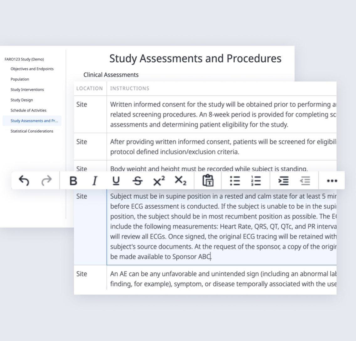 Snapshot of the protocol generation and editing tools in Faro Health’s Study Designer